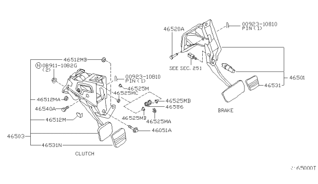 2004 Nissan Altima Brake & Clutch Pedal Diagram