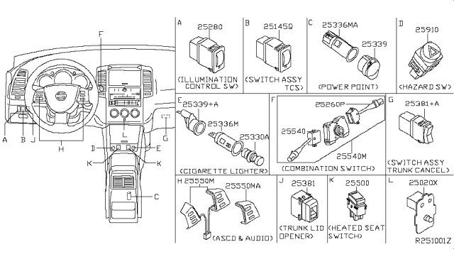2006 Nissan Altima Switch-ASCD, Steering Diagram for 25551-ZB08A