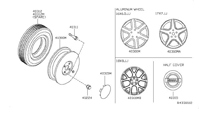 2004 Nissan Altima Wheel Assy-Disk Diagram for 40300-3Z800