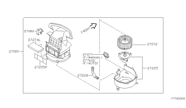 2003 Nissan Altima Motor Assy-Blower W/Case Diagram for 27225-8J100