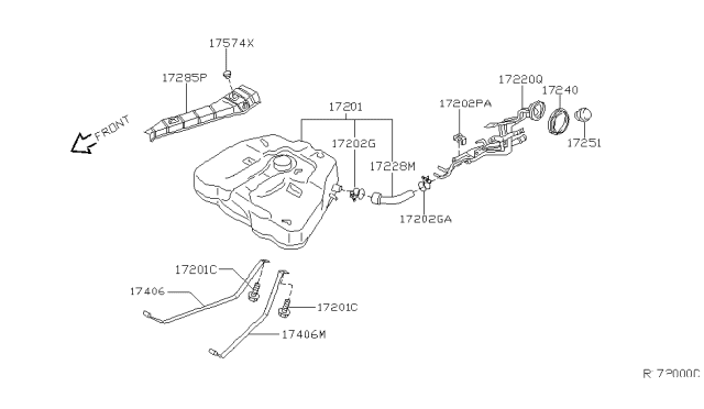 2005 Nissan Altima Fuel Tank Assembly Diagram for 17202-ZA30A