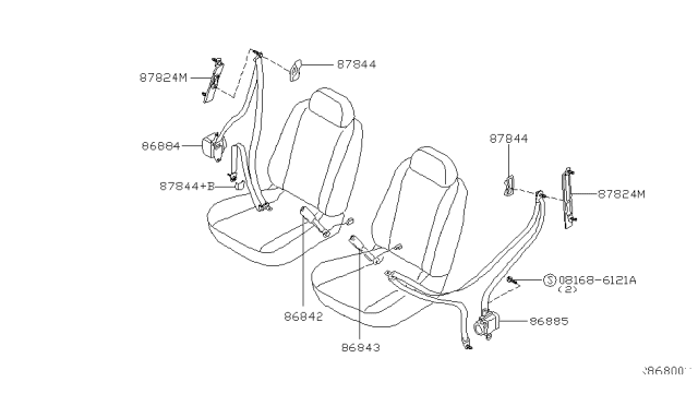 2005 Nissan Altima Pretensioner Front Right Tongue Belt Assembly Diagram for 86884-8J206