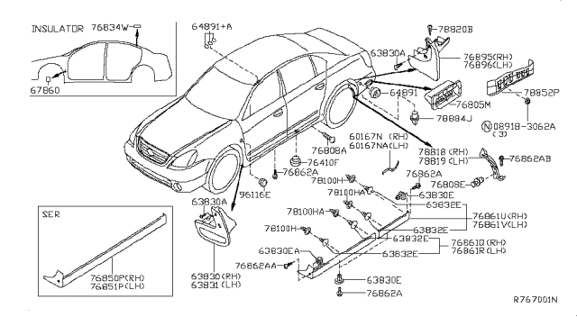 2006 Nissan Altima Insulator-Pillar Diagram for 762E4-8J000