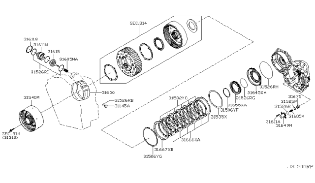 2006 Nissan Altima Retainer Assy-Spring,Low & Reverse Brake Diagram for 31642-80X03