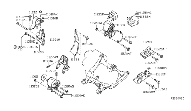 2005 Nissan Altima Engine & Transmission Mounting Diagram 7