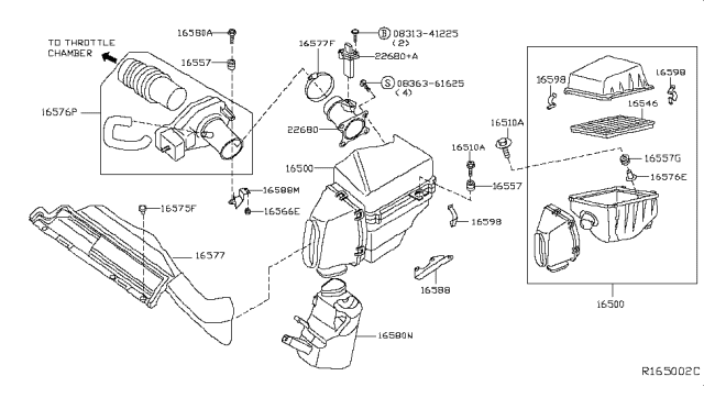 2002 Nissan Altima Duct Assembly-Air Diagram for 16576-8J010