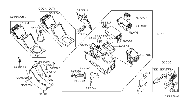 2005 Nissan Altima Finisher-A/T Indicator,Console Diagram for 96941-3Z010