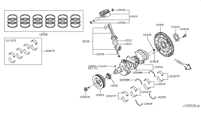 2014 Nissan Murano Piston,Crankshaft & Flywheel Diagram