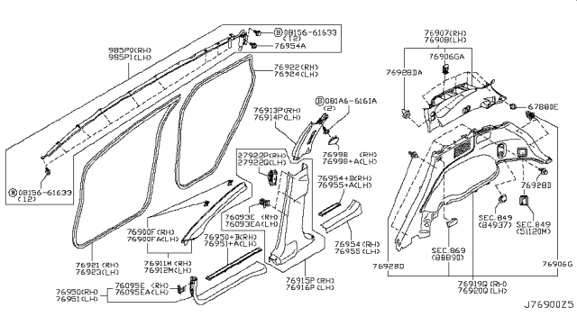 2013 Nissan Murano Body Side Trimming Diagram