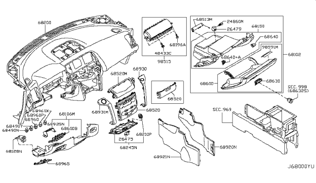 2008 Nissan Murano Instrument Panel,Pad & Cluster Lid Diagram 2