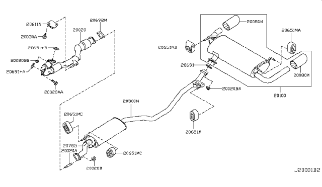 2008 Nissan Murano Exhaust Tube Assembly, Front Diagram for 20020-1AA2A