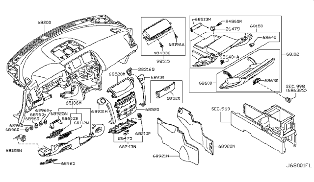 2013 Nissan Murano Instrument Panel,Pad & Cluster Lid Diagram 2
