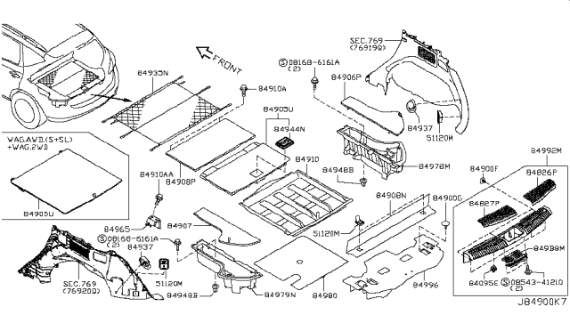 2009 Nissan Murano Board Assy-Luggage Floor,RH Diagram for 84906-1AA0B