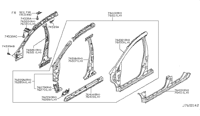 2012 Nissan Murano Pillar-Center,Inner RH Diagram for 76530-1AA0A