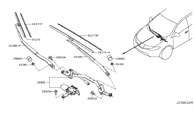 2014 Nissan Murano Windshield Wiper Blade Assembly Diagram for 28890-1AA0C