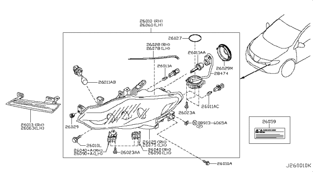 2011 Nissan Murano Headlamp Housing Assembly, Passenger Side Diagram for 26025-1AA6A