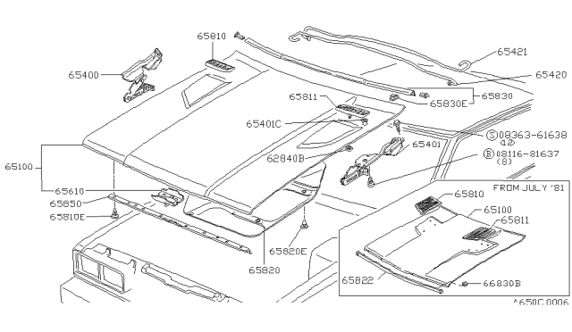 1982 Nissan 200SX Hood Assembly Diagram for 65100-N8210