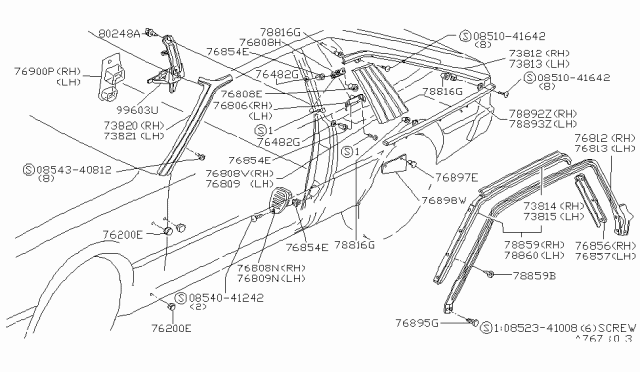 1982 Nissan 200SX Grille Outlet R Diagram for 76808-N8205