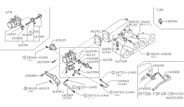 1981 Nissan 200SX Throttle Body Diagram for 16118-N8516