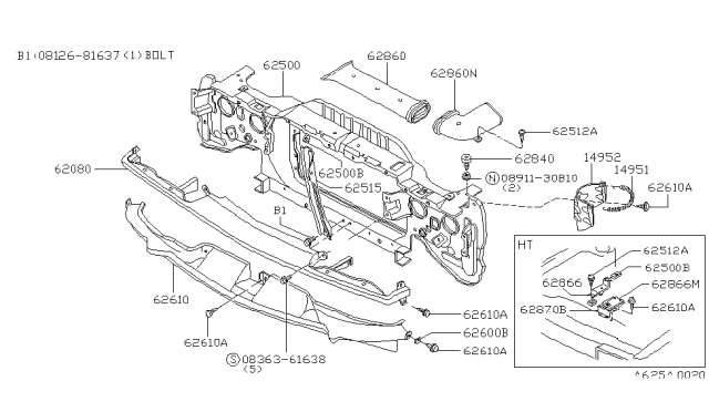 1979 Nissan 200SX Front Apron & Radiator Core Support Diagram 2