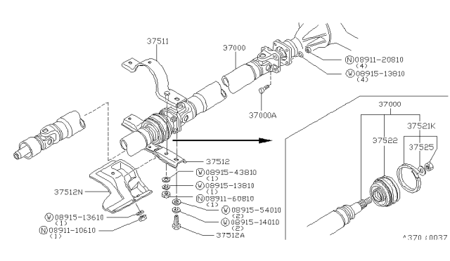 1983 Nissan 200SX INSLTR-Center Bearing Diagram for 37522-Q0100