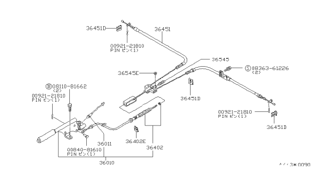 1979 Nissan 200SX Cable Brake Front Diagram for 36402-N8200