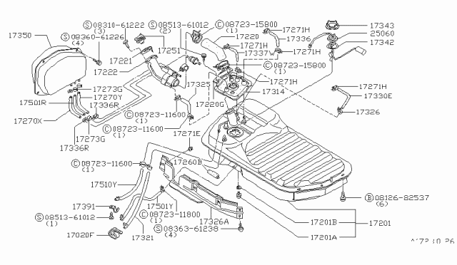 1980 Nissan 200SX Fuel Tank Assembly Diagram for 17202-N8510