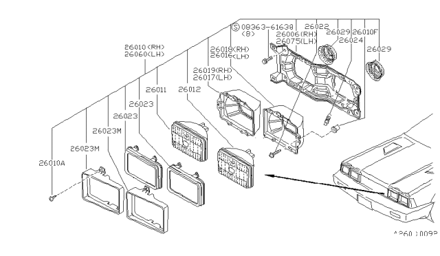 1982 Nissan 200SX Right Headlight Assembly Diagram for 26011-N8507