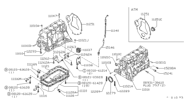 1983 Nissan 200SX Cylinder Block & Oil Pan Diagram