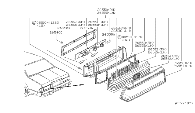 1980 Nissan 200SX Lamp Rear Combination Diagram for 26550-N9610