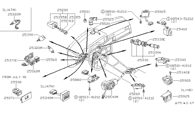 1981 Nissan 200SX Switch Complete Diagram for 25560-N8505