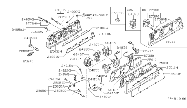 1982 Nissan 200SX Oil Pressure Meter Assembly Diagram for 24870-N8560