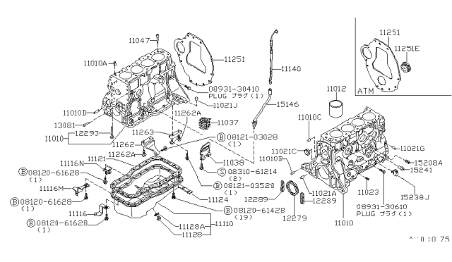 1979 Nissan 200SX Cylinder Block & Oil Pan Diagram