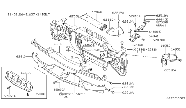 1979 Nissan 200SX Front Apron & Radiator Core Support Diagram 1