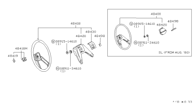 1983 Nissan 200SX Steering Wheel Assembly Diagram for 48400-N8700