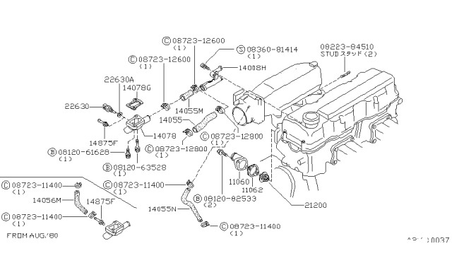 1981 Nissan 200SX Hose-Water Diagram for 14055-N8402