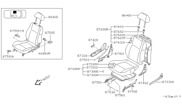 1997 Nissan Sentra Cushion Assy-Front Seat Diagram for 87300-1M741