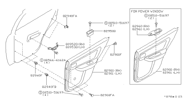 1995 Nissan 200SX Rear Door Trimming Diagram