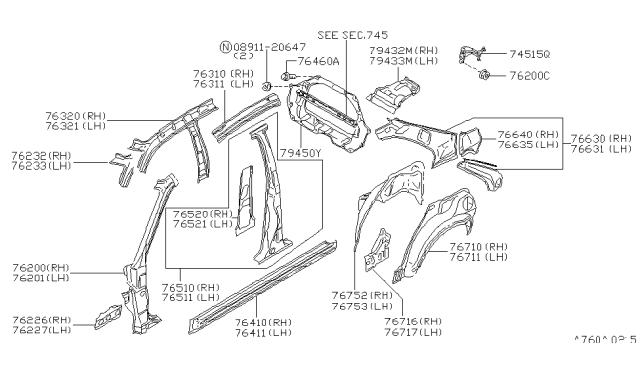 1998 Nissan 200SX Rail-Side Roof LH Diagram for 76311-1M230