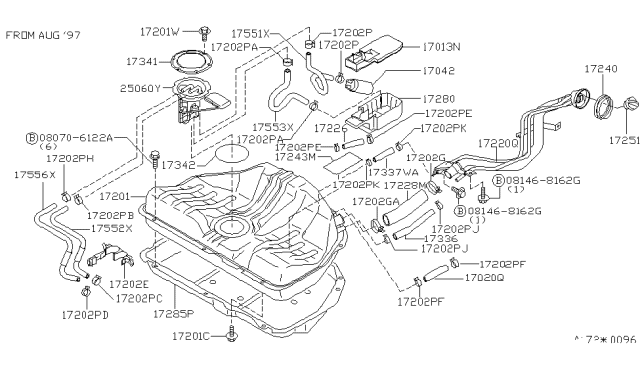 1997 Nissan Sentra Fuel Tank Assembly Diagram for 17202-4M000