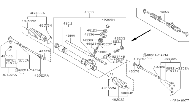 1999 Nissan Sentra Pinion-Steering Gear Diagram for 48023-0M000