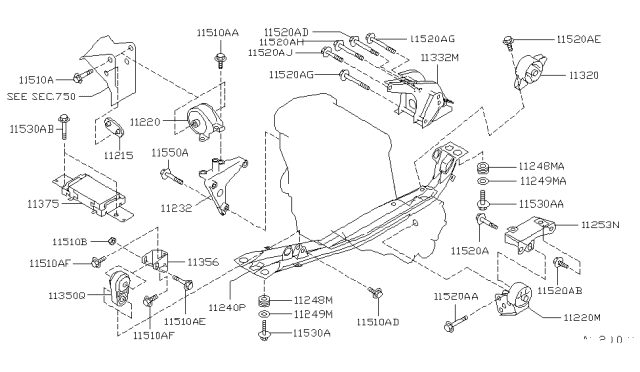 1995 Nissan 200SX Engine & Transmission Mounting Diagram 4