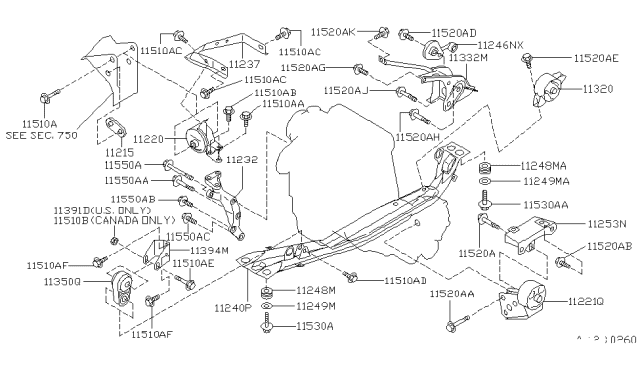 1999 Nissan 200SX Engine & Transmission Mounting Diagram 2