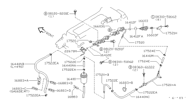 1999 Nissan Sentra Regulator Assembly-Pressure Diagram for 22670-41B00