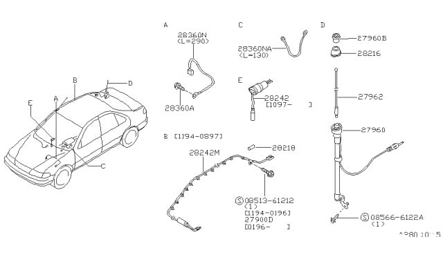 1998 Nissan Sentra Feeder-Antenna Diagram for 28242-1M160