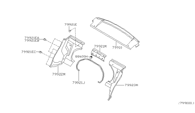 1997 Nissan 200SX Welt-Seat Back Finisher Diagram for 79923-0M002