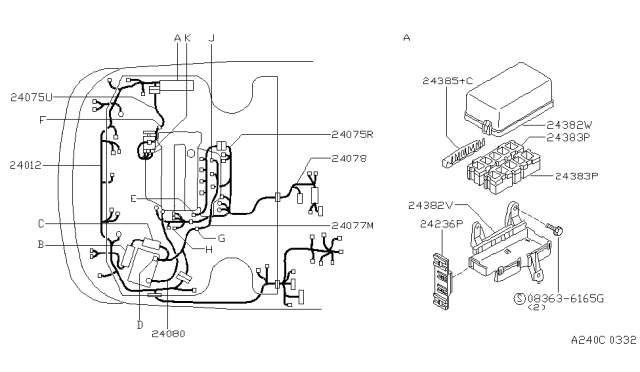 1996 Nissan Sentra Harness Assy-Engine Room Diagram for 24012-4B002