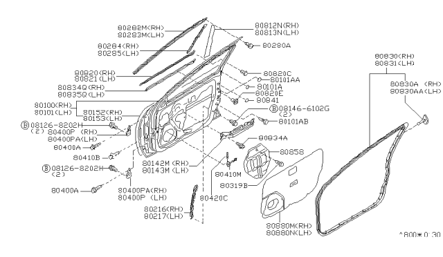 1996 Nissan 200SX Front Door Panel & Fitting Diagram