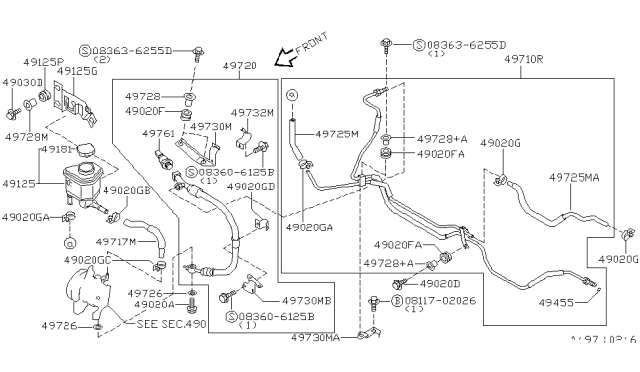 1997 Nissan Sentra Bracket-Tube Diagram for 49730-4B500
