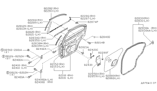 1998 Nissan Sentra Moulding-Rear Door Sash,Center LH Diagram for 82285-4B800